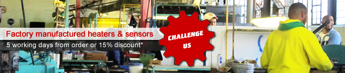 Challenge Us! Factory manufactured heaters & sensors, 5 working days from order or 15% discount!