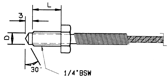 unitemp USW: Thermocouple, Swivel Stud, 1/4"BSW